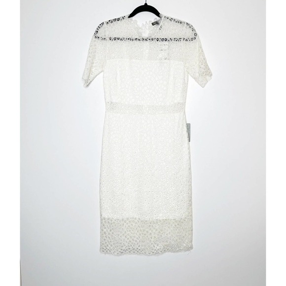 NWT Love X Design Lace Sheer Panel Knee Length Dress Gardenia White Women Size M - Picture 3 of 7